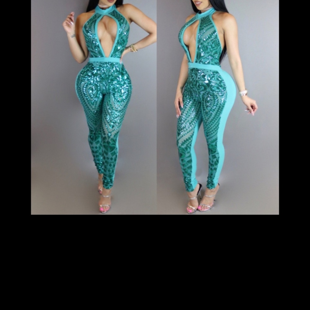 Sexy Backless Hollow Out Sequins Jumpsuit